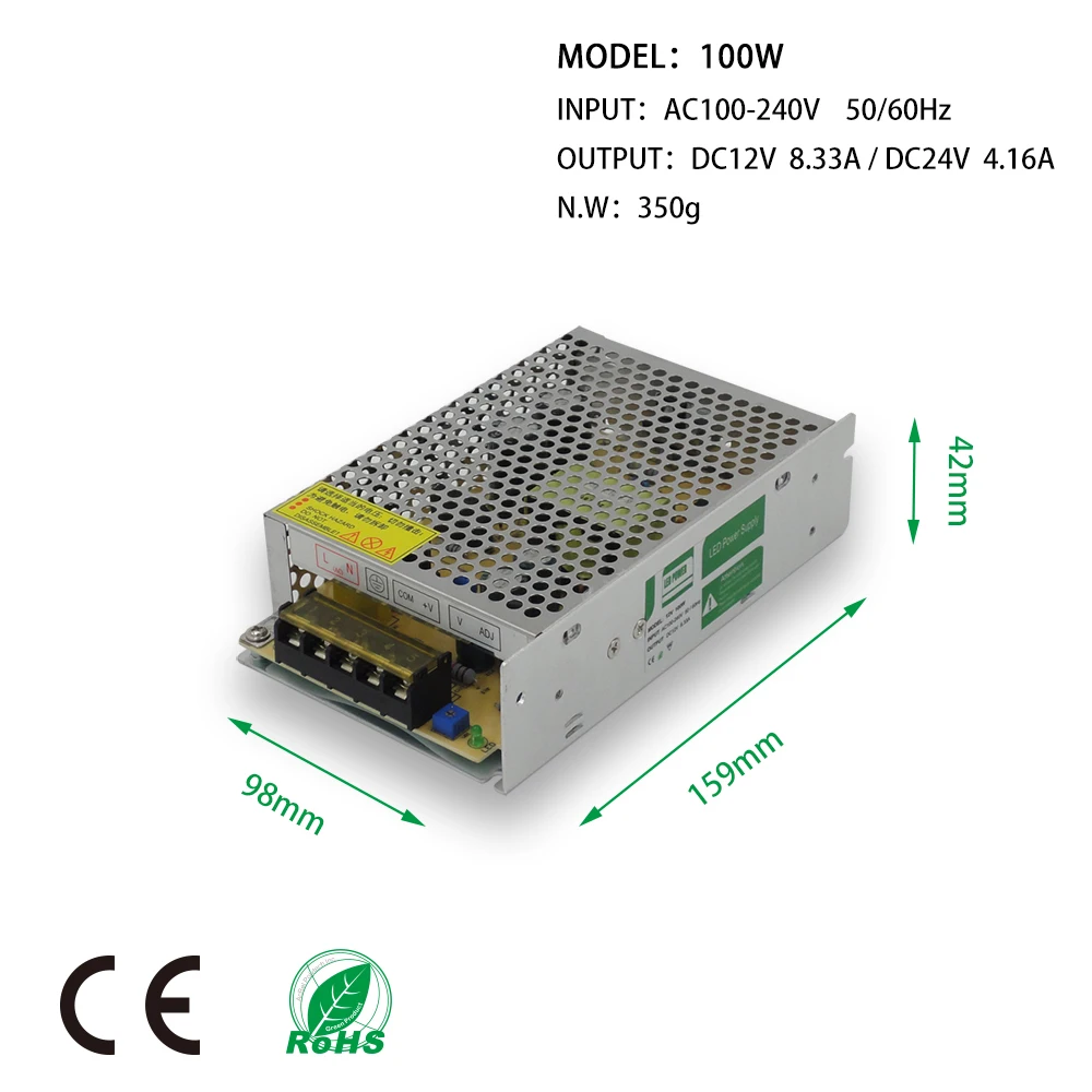 100 W Светодиодный Питание, светодиодный полоски, DC12V/24 V, Водонепроницаемый, адаптер трансформатор, IP20, Крытый Применение, для Светодиодный линейный свет, панели