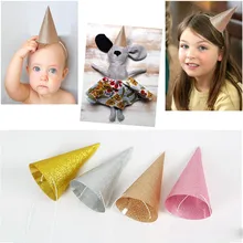 

12pcs/lot Champagne baby birthday Crown Cap with Flash Powder Shiny Plastic Hat Birthday Party Baby supply Shower Decoration