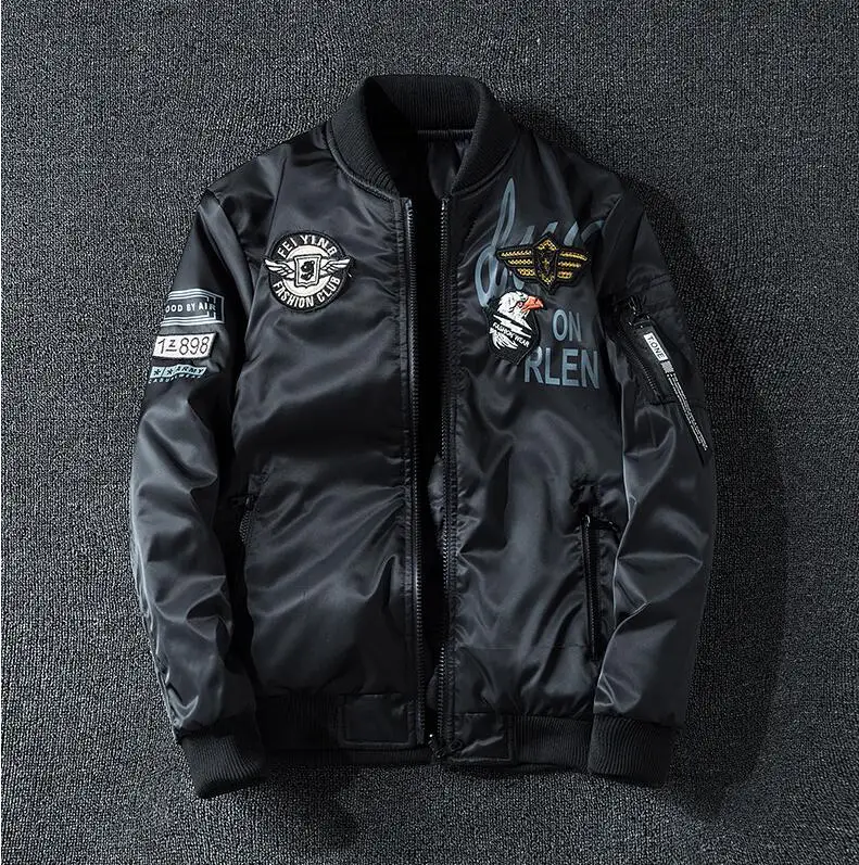 Мужская армейская авиационная Летающая куртка, двухстороннее бейсбольное пальто, авиационная летная тактическая куртка-бомбер, военная мотоциклетная куртка - Цвет: Black