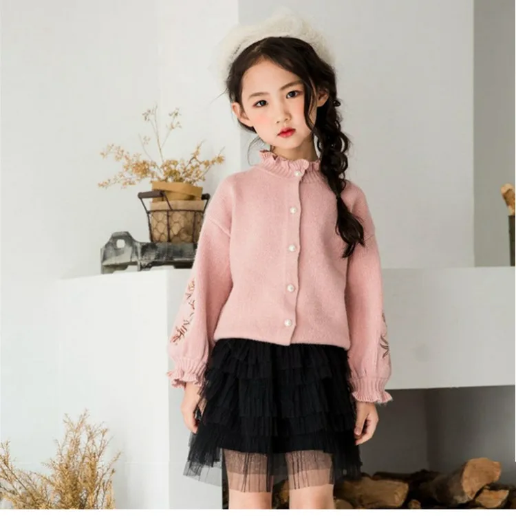 3 - 8 years girls cardigan sweaters children knitted sweater clothes winter autumn flowers embroidered kids sweater for girls 01-5