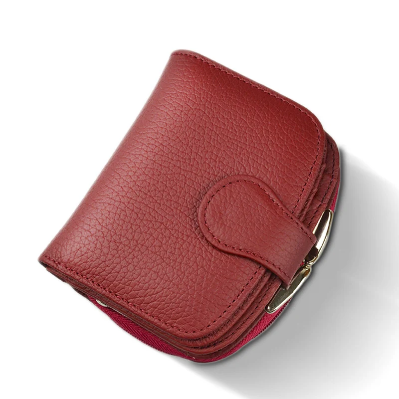 

Beth Cat Short Wallet Women's Purse Small Genuine Leather Wallet Portefeuille Female Clutch Coin purse Cow Leather Red Wine Red
