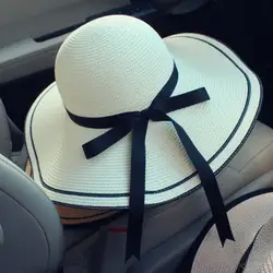 Складные солнцезащитные шляпы женские соломенные ленты круглые большие широкие шляпы от солнца пляжная соломенная шляпа Панама 2018