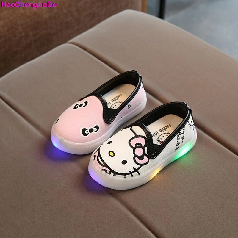 

HaoChengJiaDe Children Cartoon Kitty Casual Shoes With Light Breathable Sports Shoes Girls Flashing LED Fashion Glowing Sneakers