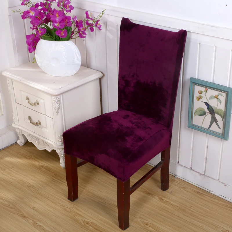 Сплошной цвет современный красный плюшевый стул с обивкой Чехлы бархат для столовой толстые чехлы для свадебного офиса Банкетный пылезащитный
