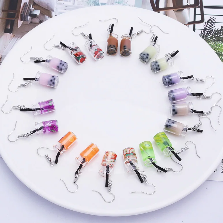 

ES642 New Pearl Milk Tea Fruit Creative Personality Drop Earrings Japanese Korean Fun Ear Hook Small Earrings For Women Female