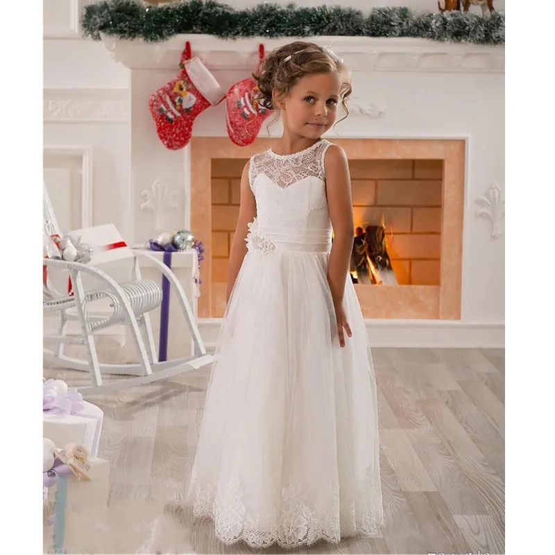Милое кружевное платье с цветочным узором для девочек трапециевидная плиссированная свадебная одежда для девочек платье для первого причастия для девочек Vestidos de