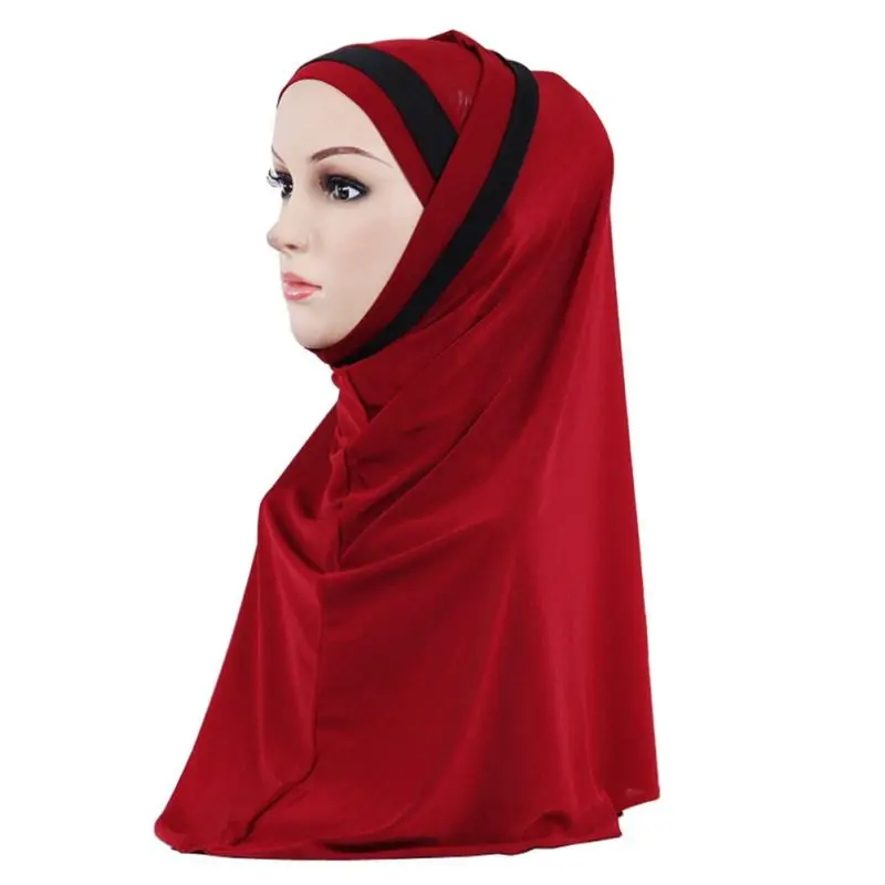 Женский мусульманский головной платок, модный двойной петлей, без шнуровки, шарф, растягивающийся креп, удобный шаль, Дамский платок - Цвет: JR
