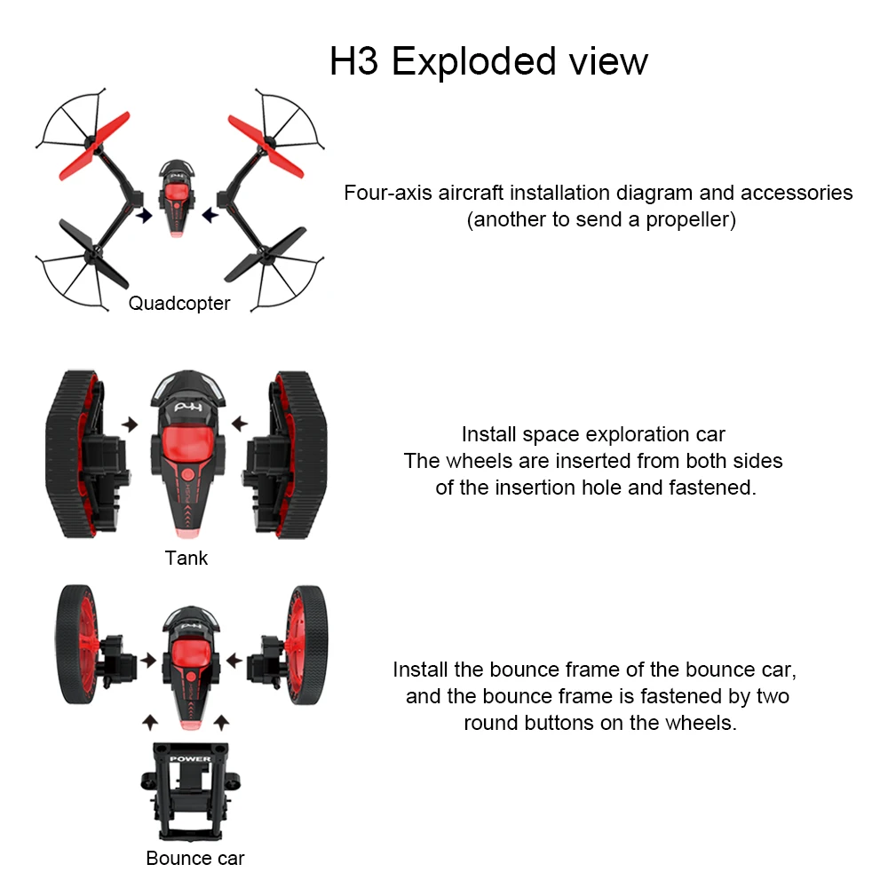  EBOYU H3 DIY RC Drone 2.4G 6-Axis w/ Wifi FPV 0.3MP Camera Transformer RC Quadcopter Drone RC Tank 