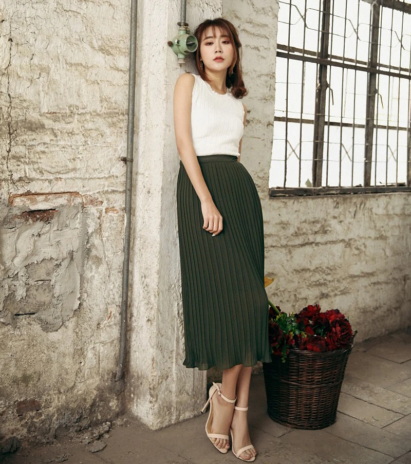 Летняя плиссированная шифоновая юбка женская повседневная юбка средней длины корейский стиль модная однотонная черная розовая юбка женская тонкая Русалка Saia
