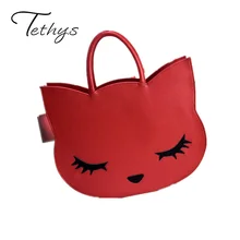 2017 Cartoon Cats Handbag New Brand Designer Fashion Cute Women’s Pu Leather Handbag Cat Hand Bag Women Fashion Casual Tote 1