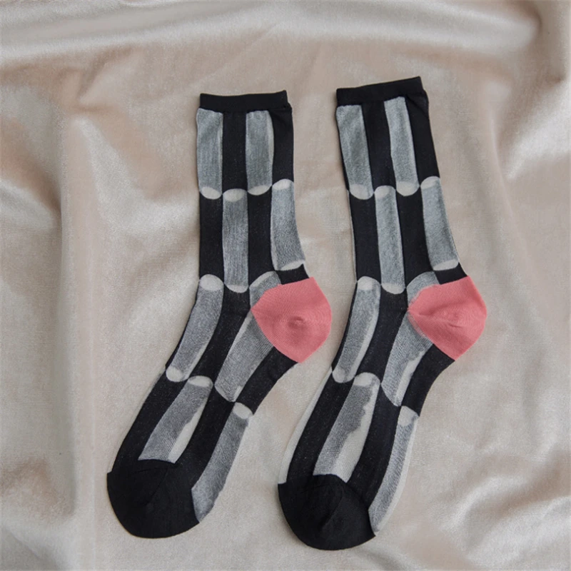 Moda sockmark женские носки лоскутные клетчатые серии прозрачные сетчатые шелковые