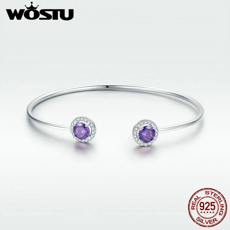 

WOSTU 925 Sterling Silver Dazzling Fairy Tale Purple Adjutable Cuff Bangle & Bracelet For Women Silver Fashion Jewelry DXB098