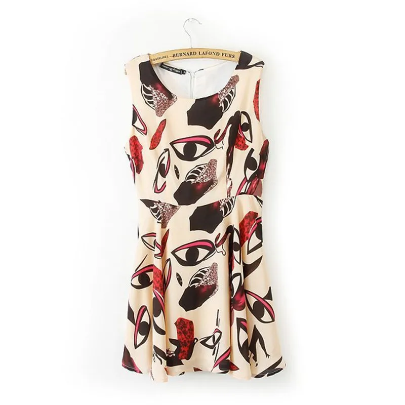 2014 spring and autumn new European style big eyes print dress was thin ladies sleeveless vest skirt tide | Дом и сад