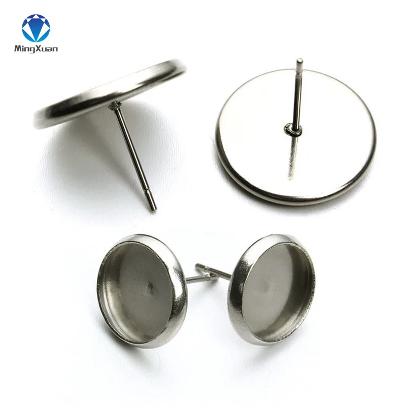 

MINGXUAN 50pcs Stainless Steel Blank Earring Base Dia 6 8 10 12 14 16 18 20mm Cabochon Cameo Bezel Tray Diy Jewelry Making