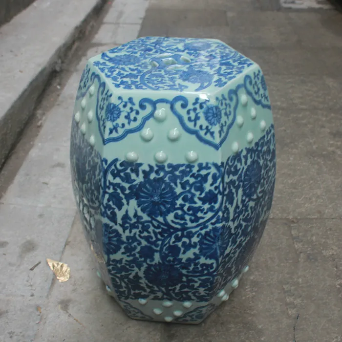 Керамический фарфор Jingdezhen табурет старинный синий и белый шестиугольный