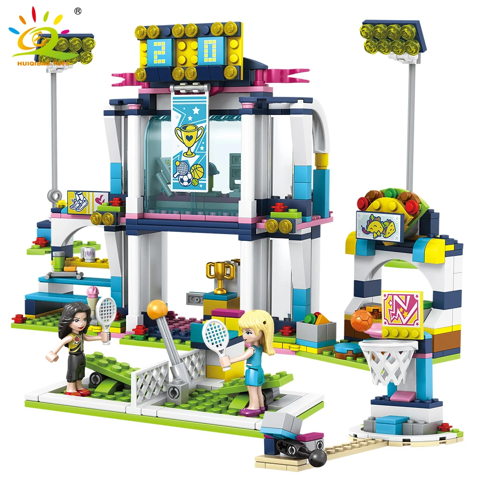 

493pcs Friends Ball Sports Square Bricks Compatible LegoingIy Girl Friends Dessert Shop Stadium DIY Building Blocks Toys Girl