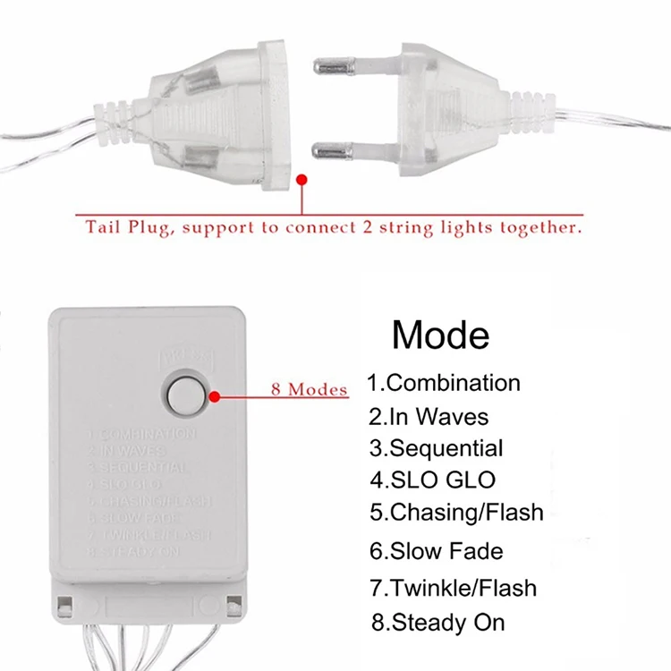 10 м 100 светодио дный S 220 В ЕС Plug 5 м 20 светодио дный S Рождественская елка хлопья снега светодио дный Строка сказочных огней Рождество