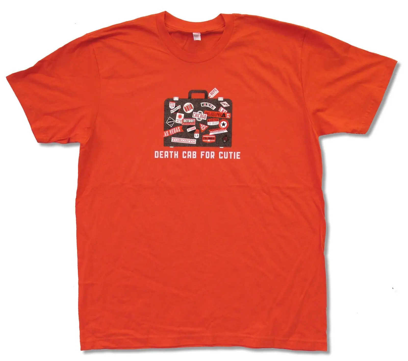 DEATH CAB FOR CUTIE SUITCASE ON ORANGE T SHIRT NEW OFFICIAL ADULT XLin