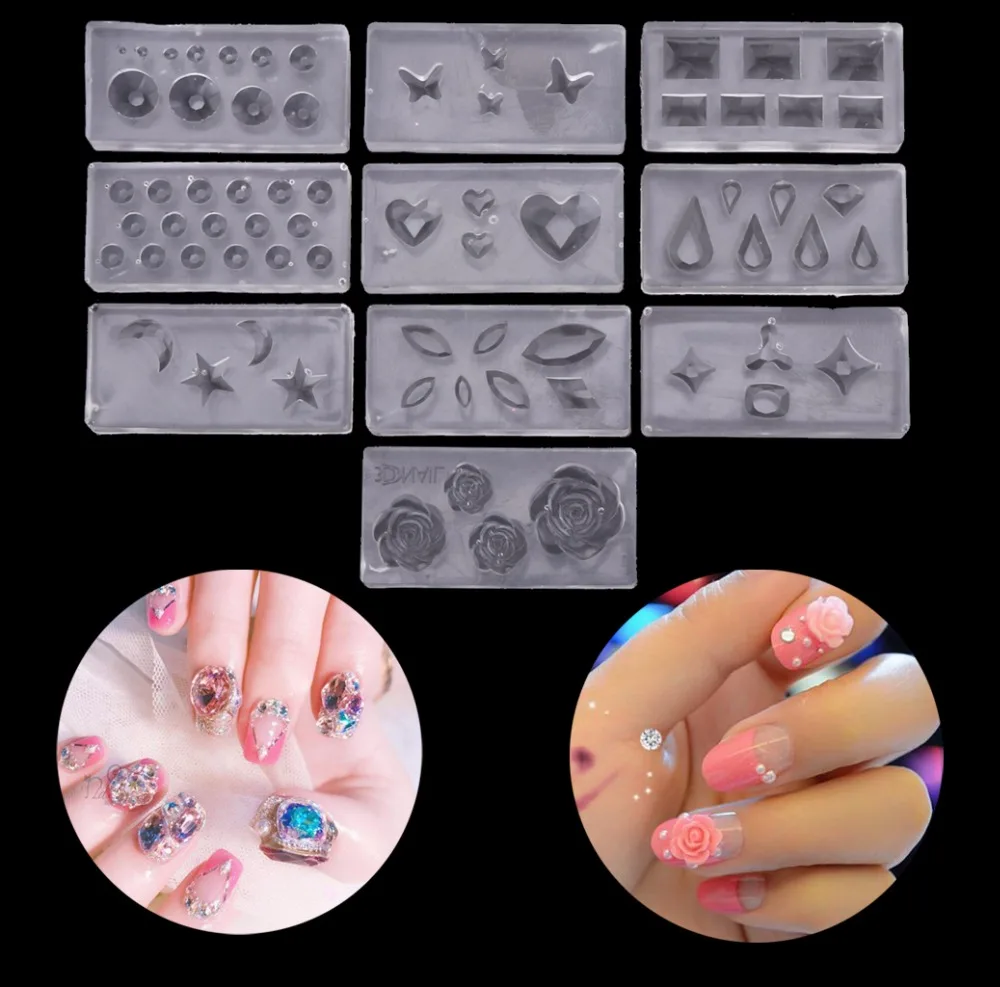 

ANGELADY 10Pcs DIY Nail Art Silicone Mold Leaves Flower Template Acrylic UV Gel DIY Tools