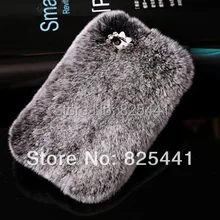 New arrival Luxury Women Winter Warm Rabbit Fur Case Back Cover For iPhone 4 4S 5 5S 5G 5C diamond bowknot 1pcs Free Shipping