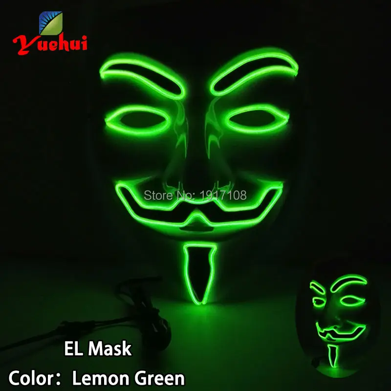 

Newest Halloween 10 Style Vendetta Mask glowing Party decor LED neon Mask With DC-3V Driver For Festival Halloween Decoration