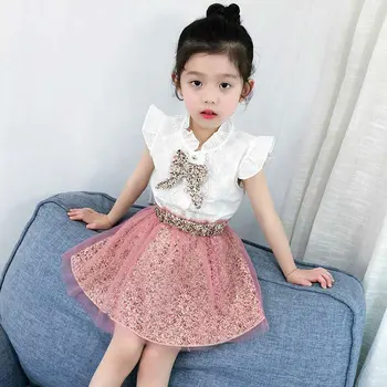 

Fashion Baby Girl Clothes Short Sleeve +Princess Dress 2Pcs Suit Height From Baby Girl 80cm to 130cm Baby Girl Clothing Set