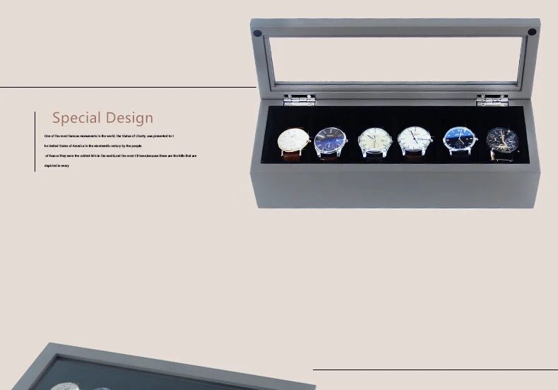 Han 6 слотов деревянная коробка для часов, черная Высококачественная коробка для часов, модные подарочные коробки для хранения часов, чехол для ювелирных изделий с подушкой C029