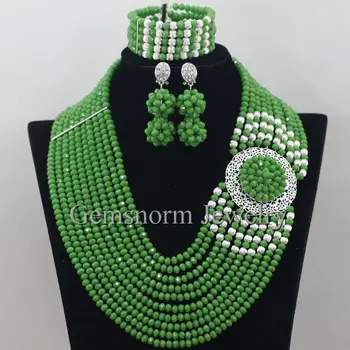 

Women African Beads Jewelry Sets Solid Green Austrian Crystal Beads Necklace Set Party Wedding Accessories Free Shipping WA093