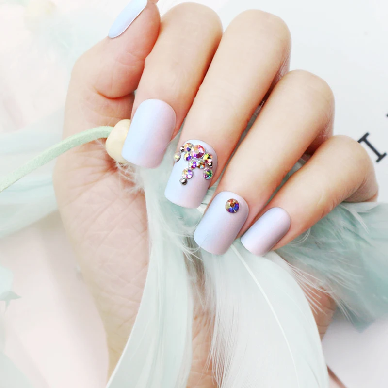3D Crystal Stones False Nails Pre-Designed Press On 24PCS Fake Nail Art DIY Women Decoration