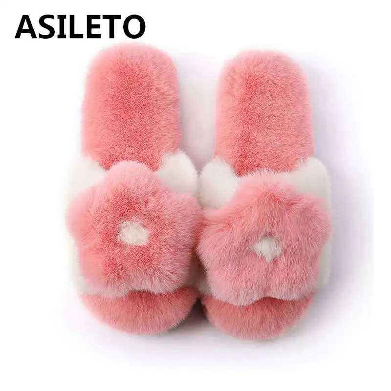 

ASILETO Shoes women Slippers indoor Cartoon dot Fluffy slippers Flip flops Round toe Slip on winter shoes Pantoufle sapatos muje