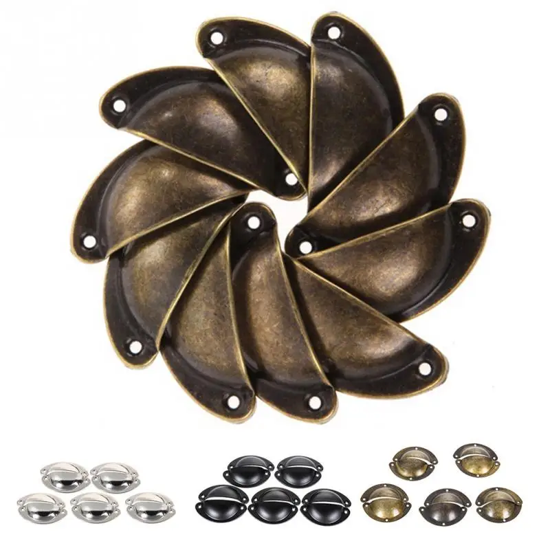 

10pcs Antique Wrought Iron Door Handle Shells Cabinet Vintage Drawers Cupboard Door Handle