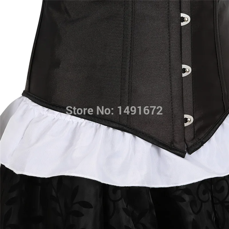 Платье бюстье Корсетная юбка с тремя бретельками Топ жилет Корсеты пиратское белье необычное Бурлеск размера плюс черный Бурлеск