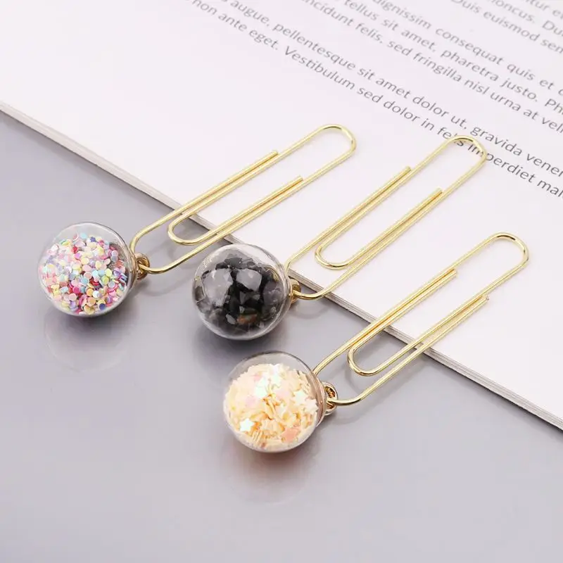 

5pcs/box Glass Ball Paper Clips Notes Marker DIY Metal Binding Memo Paper Clip Bookmark Novelty