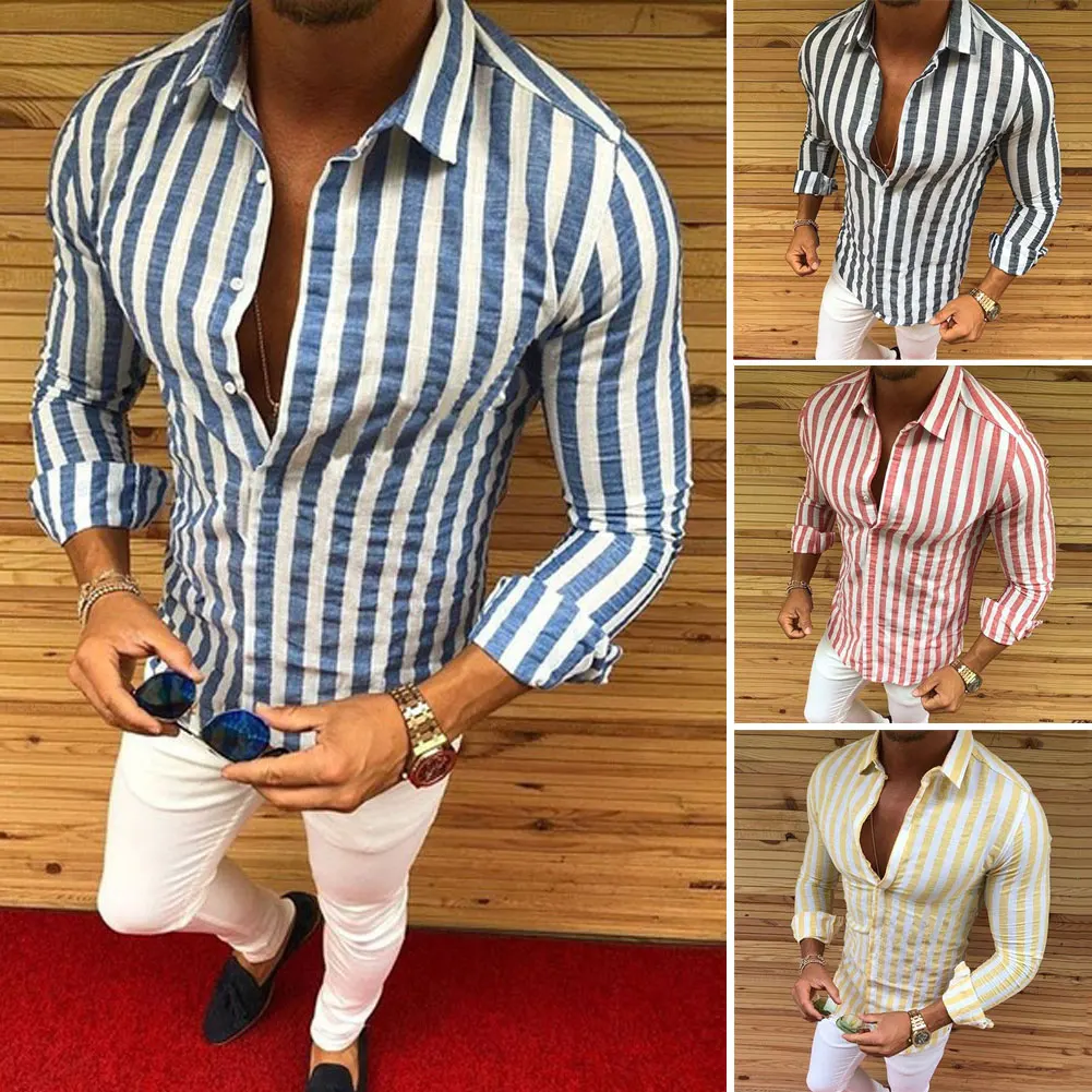 2019 Для мужчин Роскошные Повседневное Slim Fit стильные официальные сорочки в полоску юбка длинный рукав новый M-XXXL