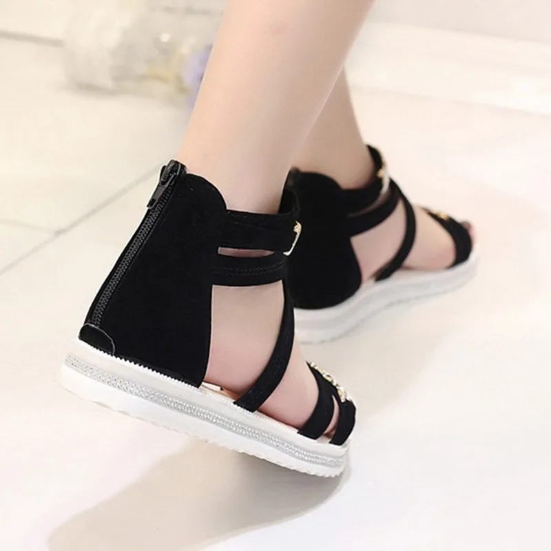 

WENYUJH 2019 Summer Sandals Women New Strap Casual Sandals Women's Flat Bottom With Soft Student Sandals Lace Up Women Sandals