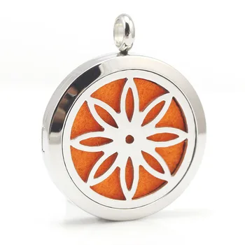 

10pcs/lot 30mm Stainless Steel Flower Design Aroma Essential Oils Diffuser Magnetic Locket Aromatherapy Round Pendant