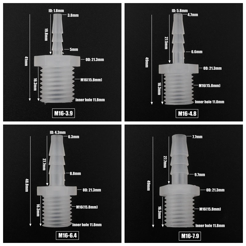 5 шт. M14 M16 наружная резьба до 3,9~ 16 мм пищевой PP прямые разъемы аквариумный аквариум адаптер воздушный аэратор насоса шлангов