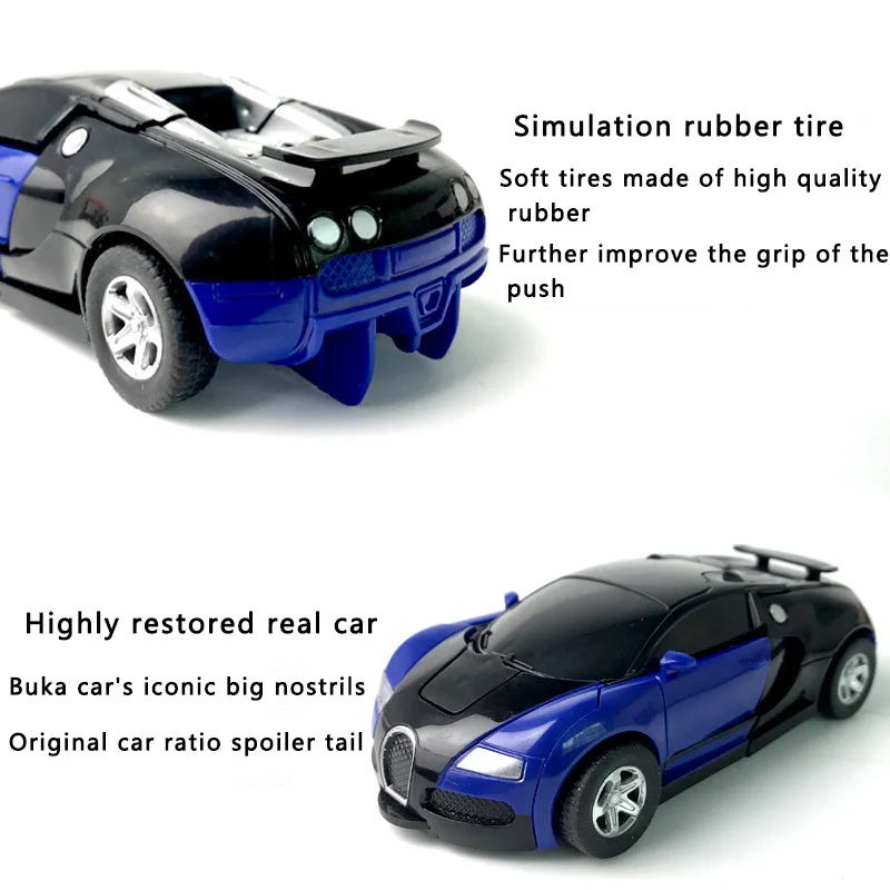 Пластиковая детская игрушечная машинка, одна кнопка, Трансформеры, автомобиль для маленького мальчика, Bugatti, инерционный, ударный, PK, автомобиль, робот, детский подарок на день рождения