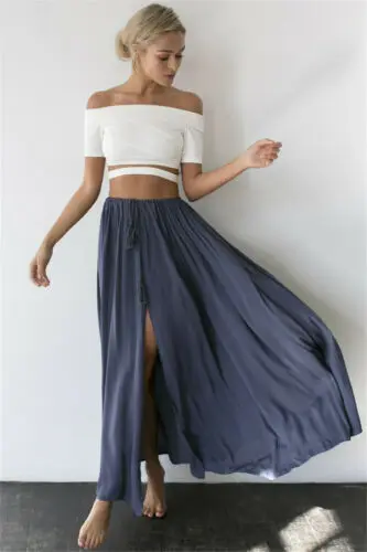 Summer Women's Casual Chiffon BOHO Skirt Solid Color High Waist Bandage Ladies Long Skirt Loose Gypsy Long Maxi Full Skirt