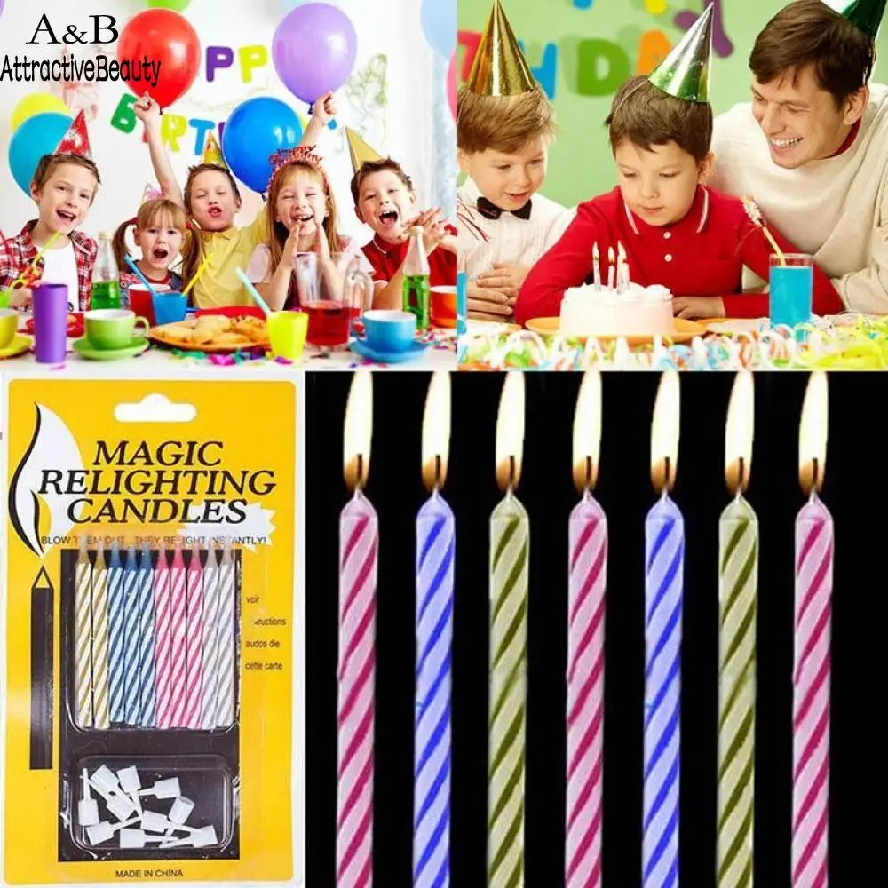 

Blowing Pcs Magic Relighting Candles Funny Tricky Birthday Eternal 10 Candles Party Joke Birthday Cake Decors