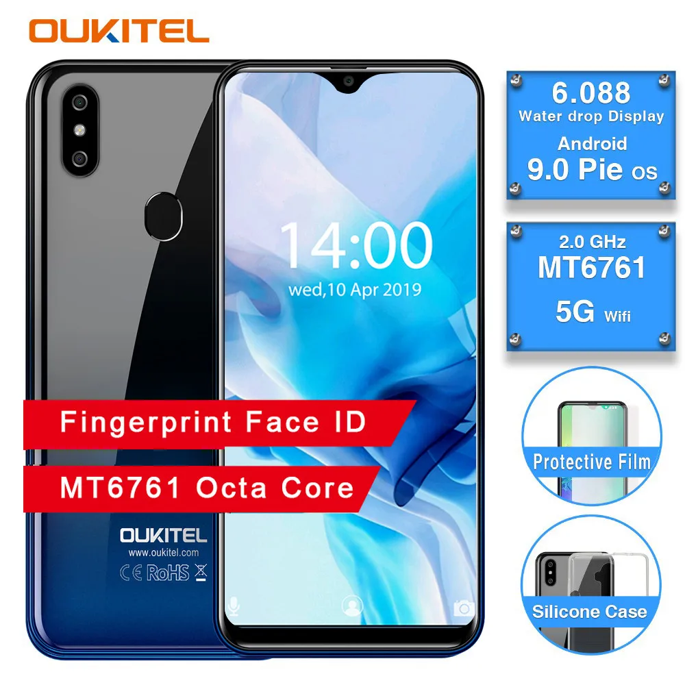 OUKITEL C15 Pro Android 9,0 3 ГБ ОЗУ 32 Гб мобильный телефон MT6761 отпечаток пальца лица ID 4G LTE смартфон 2,4G/5G WiFi экран капли воды