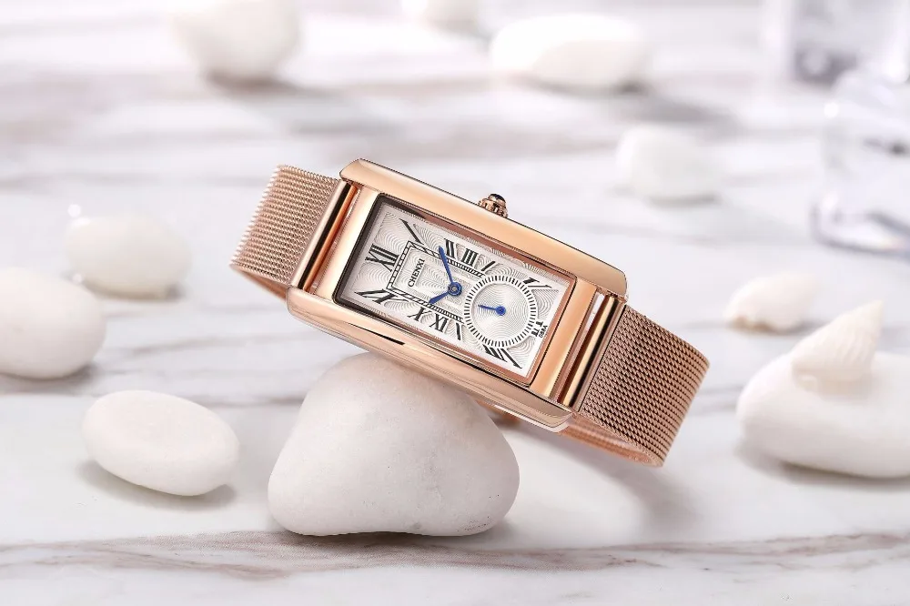 CHENXI Popular Rose Women Casual Watches Unique Rectangle Roman Numeral Blue Pointer Stop Watch Waterproof Elegant Lady's Clock CHENXI Popular Rose Women Casual Watches Unique Rectangle Roman Numeral Blue Pointer Stop Watch Waterproof Elegant Lady's Clock