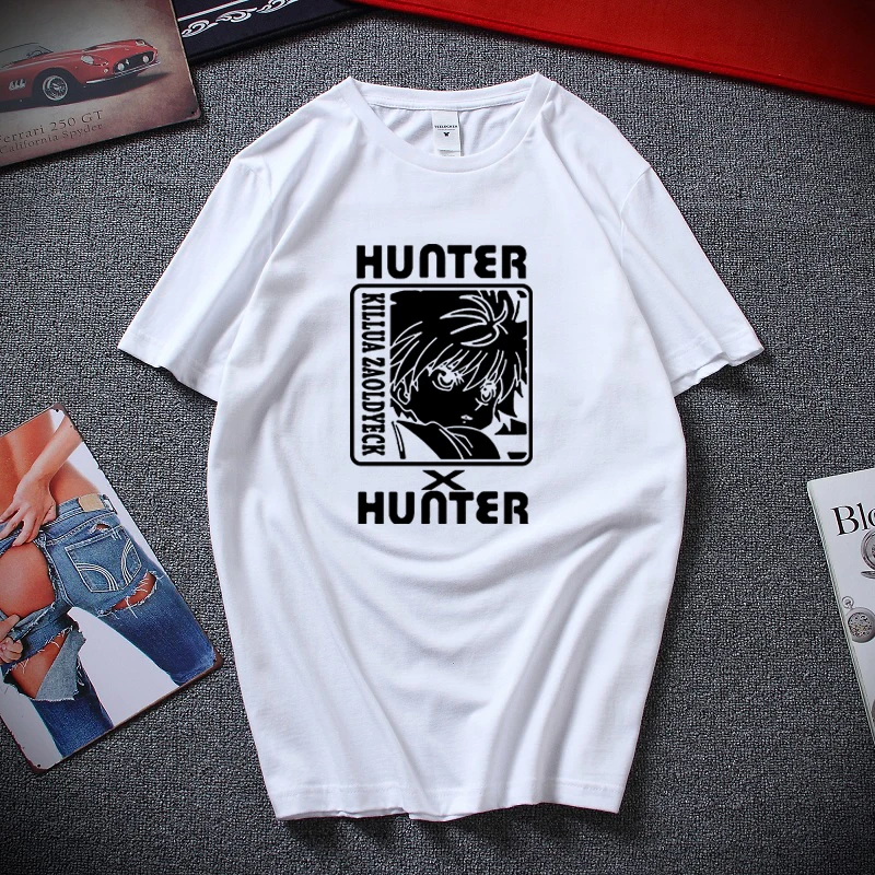 Мужская и женская дизайнерская футболка Hunter X Hunter, Карнавальная футболка GON FREECSS, новинка, аниме Kurapika, модная футболка Killua Zoldyck, футболки - Цвет: Белый
