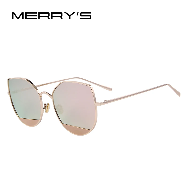 MERRY'S Новое поступление года Для женщин роскошный Классический бренд дизайнерские солнцезащитные очки «кошачий глаз» солнцезащитные очки с металлической оправой UV400 s'8108 - Цвет линз: C02 Gold Pink