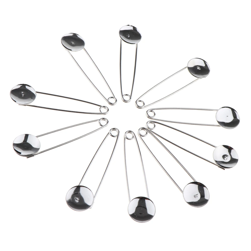 10 Pieces Bulk 20mm Blank Based Tray Safety Pins Brooch Findings Round Cabochon Tray DIY Making Crafts
