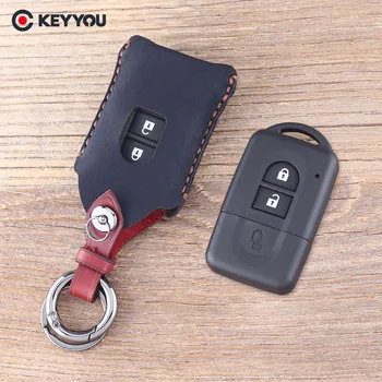 

KEYYOU Leather Keychain 2 Button Remote Car Key Shell Fob Case For Nissan MICRA Xtrail QASHQAI JUKE DUKE NAVARA Key Cover