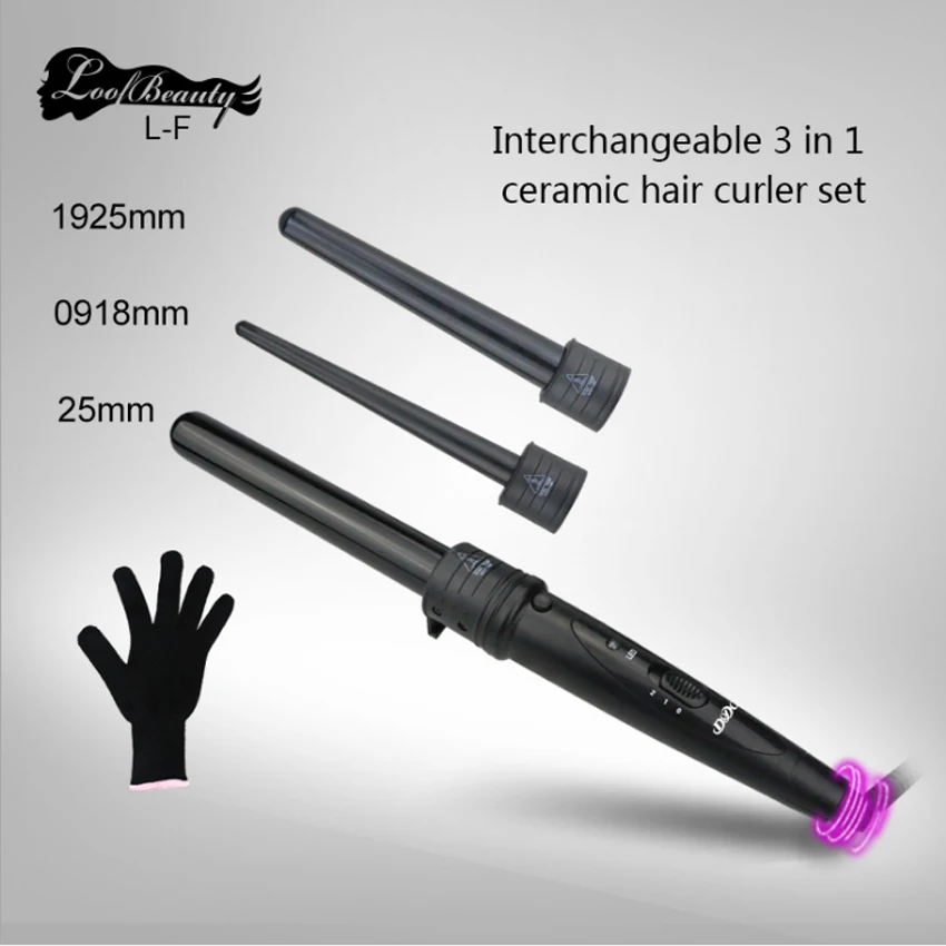 Controle de Temperatura Digital Ferramentas Estilo Cerâmica Cone Cabelo Curling Iron Tong Rolo Curler Wand Frete Grátis 15 Bobs para cabelo