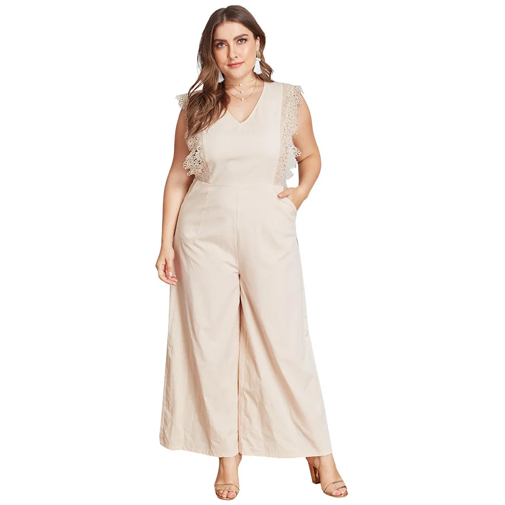 

women jumpsuit plus size overalls romper V neck sleeveless straight