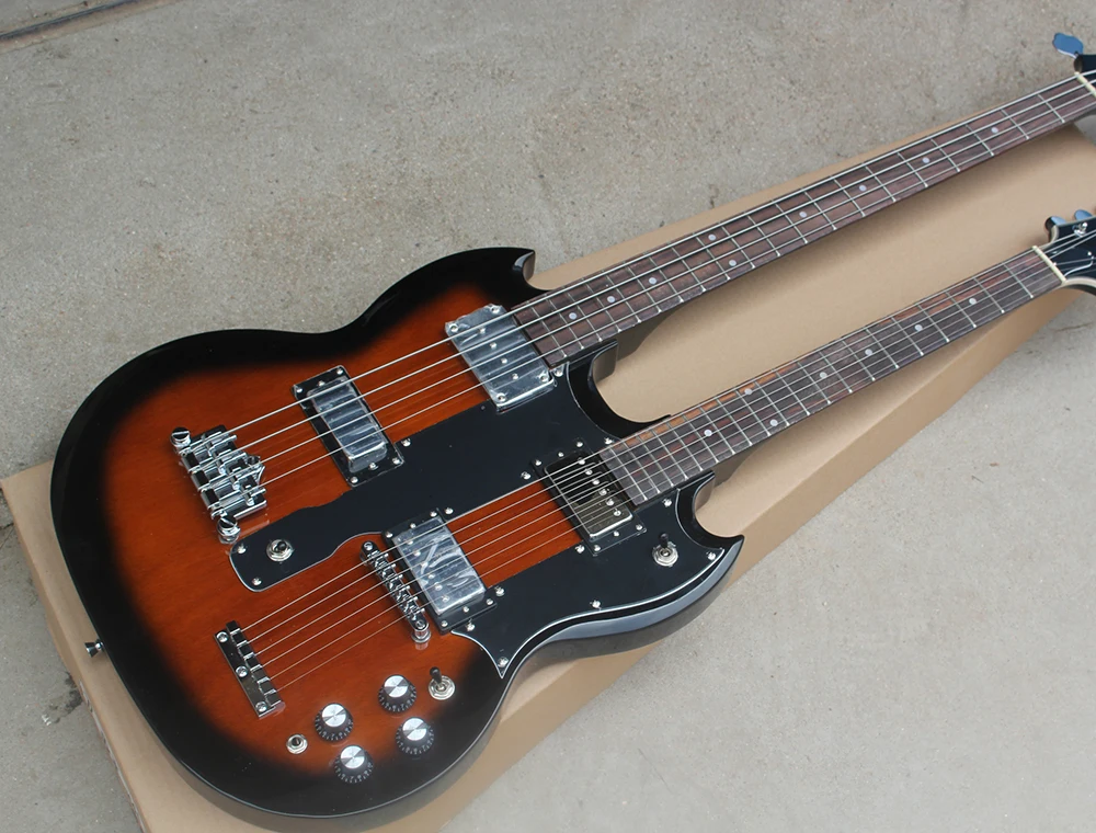 

Fabbrica Dello Sprazzo di sole Doppio Manico della Chitarra Elettrica con 4 + 6 Corde, Tastiera In Palissandro, Nero Pickguard,