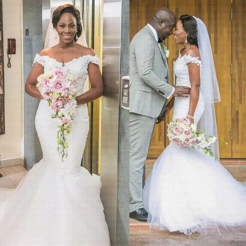

Top Sale New African Sexy V-neck Mermaid Wedding Dress Off the Shoulder Bridal Gowns 2020